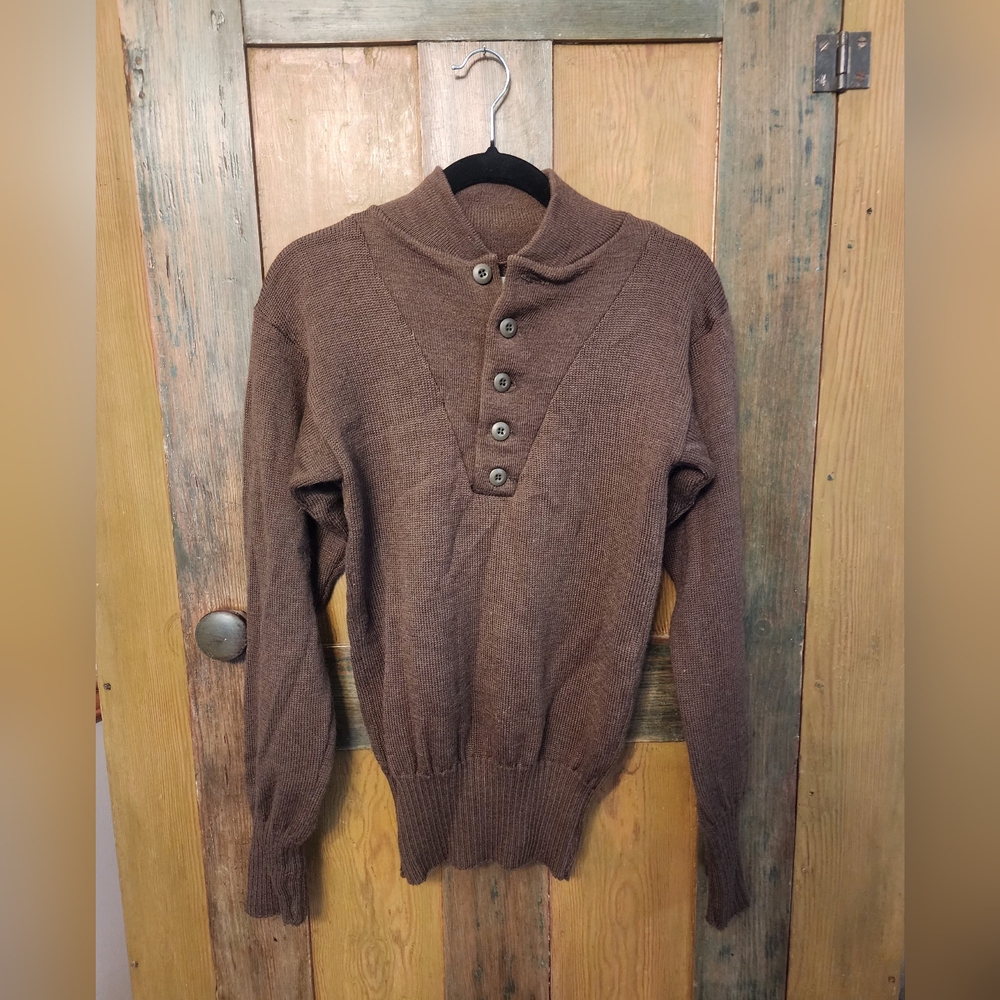 Vintage 80s 90s Military Issue 100% Wool Knit Sweater Henley USA Men's Small